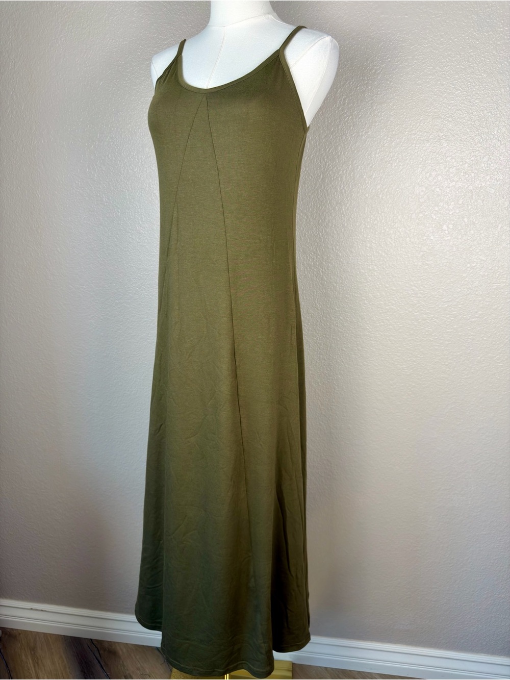 Neat Zaful Olive Green Stretchy Slip Maxi Dress Spaghetti Straps Summer, Small